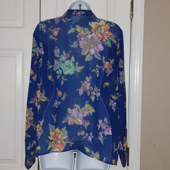 Potpourri Vintage sheer blue floral button down blouse  Sz XL EUC - Picture 3 of 4
